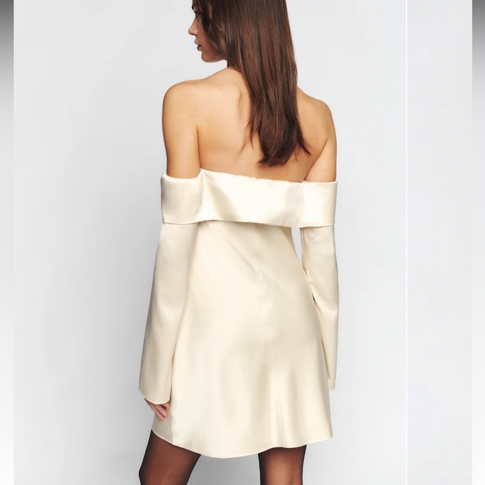 Reformation Off-Shoulder Mini Dress in Ivory Cream - Picture 3 of 3